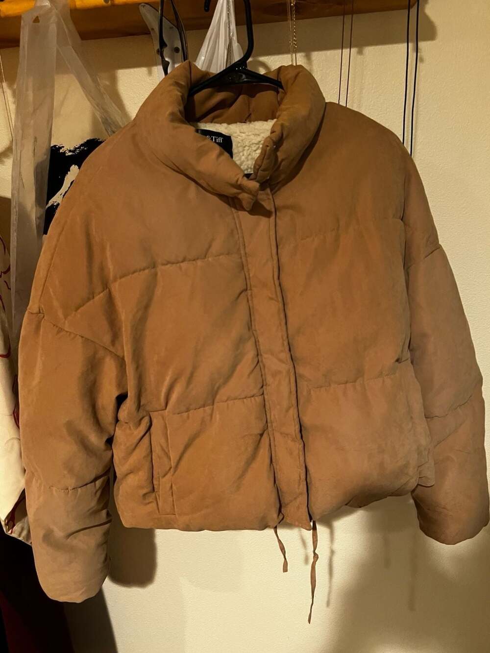 Mila & Tiff Women's Cropped Tan Puffer Jacket